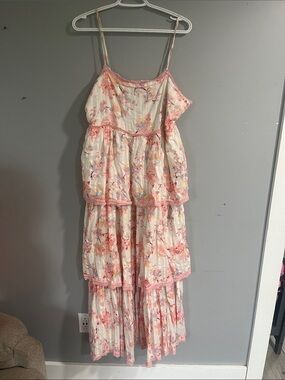 Woman’s Caroline Constas Pink Floral Tiered Maxi Dress XL